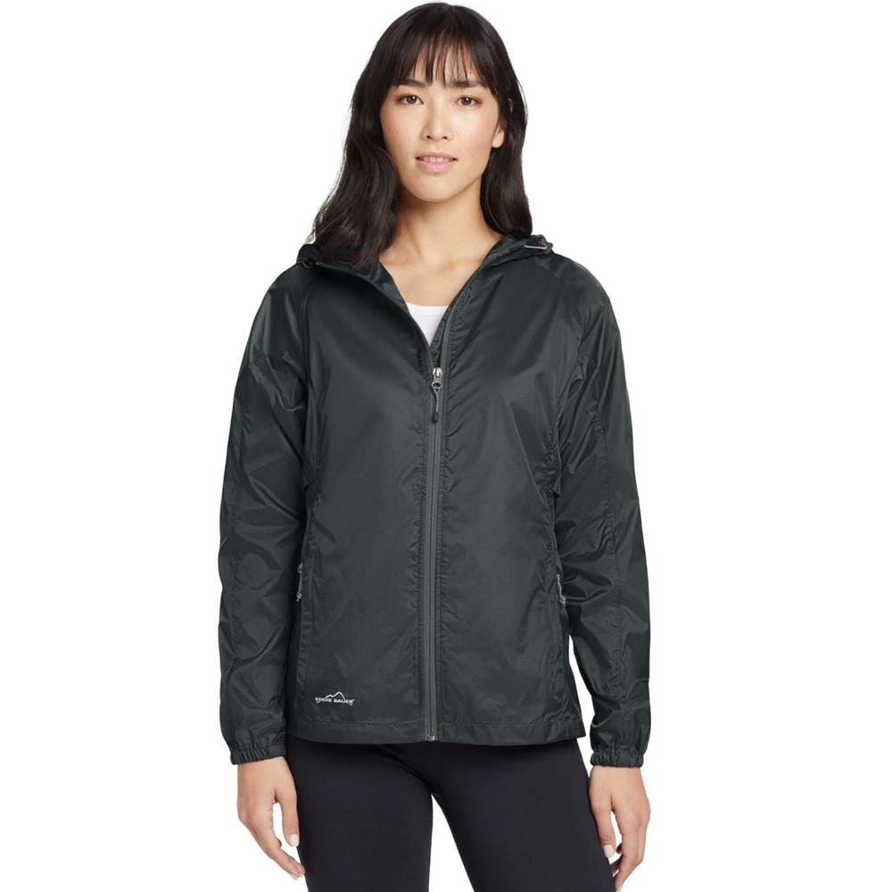 Eddie Bauer Womens Rain Jacket Black Hooded Full Zip Outdoor Coat EB501 2XL